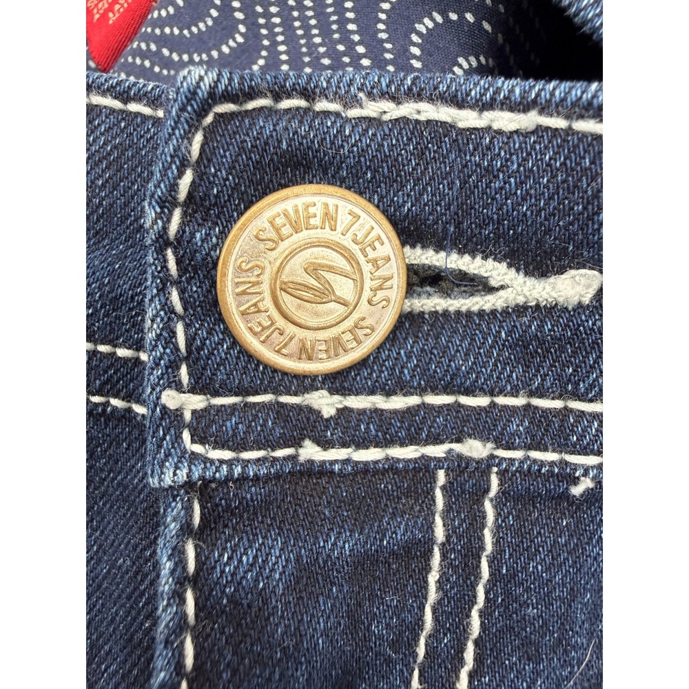 Seven7 Jeans Women 4P Blue Flare Mid Rise Contrast Stitch Stretch Denim - Picture 6 of 11